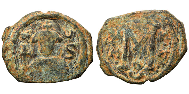 Arab Byzantine. Pseudo-Byzantine types, 645-647 AD. Fals (bronze, 3.84 g, 23 mm)...