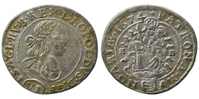 HOLY ROMAN EMPIRE. Habsburg. Leopold I, 1658-1705. 6 Kreuzer (silver, 2.81 g. 25 mm), 1674. Very fine.