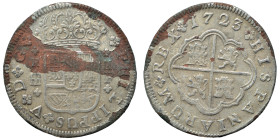 SPAIN. Philip V, first reign, 1700-1724. 2 Reales (silvered, 5.00 g, 28 mm). PHILIPPUS V D G Crowned coat-of-arms. Rev. HISPANIARUM REX Coat-of-arms w...