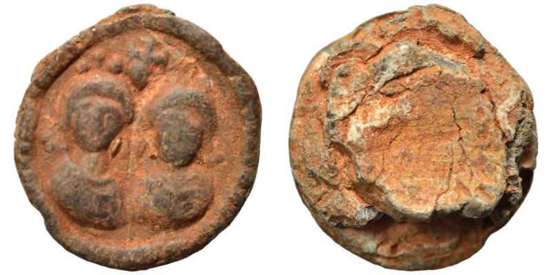 Late Roman or Byzantine seal (lead, 6.06 g, 19 mm). Nearly very fine.