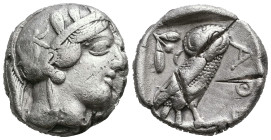 Greek
ATTICA. Athens. Circa 430s-420s BC. Tetradrachm (Silver). Head of Athena to right, wearing crested Attic helmet decorated with three olive leave...