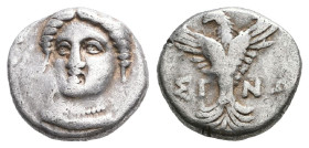 Sinope AR Trihemiobol
Sinope , Paphlagonia. AR Trihemiobol , c. 330-300 BC.
Obv. Head of Sinope facing slightly left.
Rev. ΣI-NΩ, Eagle flying upward,...