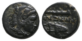 Kings of Macedon, Uncertain mint, Alexander III "the Great" (336-323 BC) AE Unit (Bronze, 
Obv: Head of young Herakles right with lion scalp headdress...