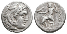 Kingdom of Macedon, Alexander III 'the Great' AR Drachm. Lampsakos, circa 310-301 BC. Struck under Antigonos I Monophthalmos. Head of Herakles right, ...
