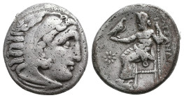 Greek
Kingdom of Macedon, Alexander III 'the Great', AR Drachm, 336-323 BC. Kolophon.
Obv: Head of Herakles right, wearing lion skin.
Rev: AΛEΞANΔPOY....