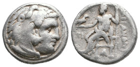 Greek
Kingdom of Macedon, Alexander III 'the Great' AR Drachm. Struck under Menander. Sardes, circa 324/3 BC. Head of Herakles to right, wearing lion ...