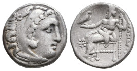 Greek
Kingdom of Macedon, Alexander III 'the Great', AR Drachm,(Silver), 336-323 BC. Kolophon.
Obv: Head of Herakles right, wearing lion skin.
Rev: AΛ...