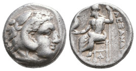 Kingdom of Macedon, Alexander III 'the Great' AR Drachm. Sardes, circa 323-319 BC. Head of Herakles right, wearing lion skin headdress / Zeus Aëtophor...
