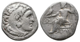 Kingdom of Macedon, Alexander III 'the Great' AR Drachm. Mylasa, 310-301 BC. Head of Herakles right, wearing lion's skin headdress / AΛEΞANΔPOY, Zeus ...