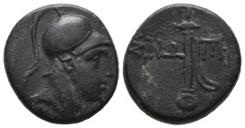 Greek
Pontos. Amisos circa 120-63 BC. Bronze Æ . Helmeted head of Ares right / AMIΣOY, sword in sheath. very fine 

Weight: 7,6 gr
Diameter: 21,1 mm