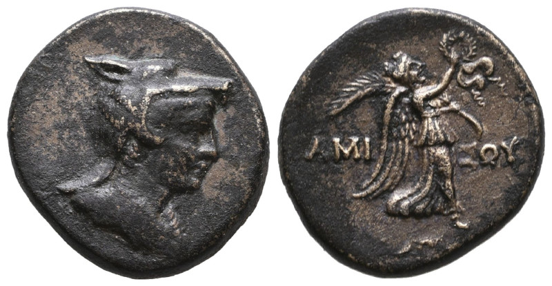 Greek
Pontos. Amisos circa 85-65 BC.
Bronze Æ
Bust of Amazon right, in wolf's sc...