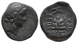 Greek
(Bronze) CAPPADOCIA. Eusebia-Caesarea. Pseudo-autonomous issue. Time of Archelaus (36 BC-17 AD). AE
Laureate head of Hercules right, with lion...
