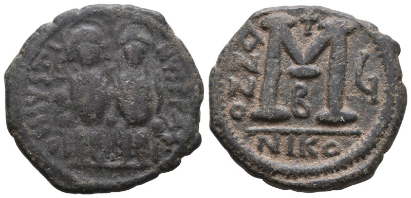 JUSTIN II and SOPHIA.(565-578).Nicomedia  .Follis.

Obv : D N IVSTI NVS PP AV....