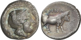 GREEK COINS
Didracma. 405-385 a.C. HYRIA. CAMPANIA. Anv.: Cabeza de Atenea a derecha con casco ático. Rev.: Toro a derecha, arriba: YDINA. 6,86 grs. ...