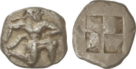 GREEK COINS
Dióbolo. 500-480 a.C. THASOS. TRACIA. Anv.: Sátiro corriendo a derecha. Rev.: Cuadrado incuso cuatripartito. 1 grs. AR. HGC 6-333; SNG Co...