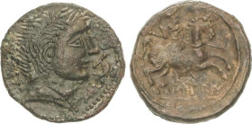CELTIBERIAN COINS
As. 120-30 a.C. BILBILIS (CALATAYUD, Zaragoza). Anv.: Cabeza masculina a derecha, delante delfín. Rev.: Jinete con lanza a derecha,...