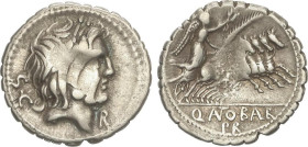 ROMAN COINS: ROMAN REPUBLIC
Denario. 83-82 a.C. ANTONIA. Q. Antonius Balbus. Anv.: Cabeza laureada de Júpiter a derecha. Rev.: Victoria en cuadriga a...