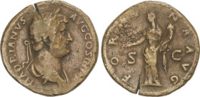 ROMAN COINS: ROMAN EMPIRE
Sestercio. 117-138 d.C. ADRIANO. Anv.: HADRIANVS AVG COS III P P, Busto laureado a derecha. Rev.: FORTVNA AVG, Fortuna de p...