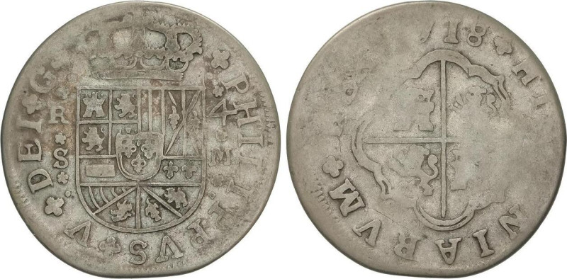 SPANISH MONARCHY: PHILIP V
4 Reales. (1)718. SEVILLA. M. 10,02 grs. Final leyen...