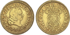 SPANISH MONARCHY: FERDINAND VI
1/2 Escudo. 1756. MADRID. J.B. 1,73 grs. Tercer busto. (Leves rayitas). AC-559. MBC-/MBC.