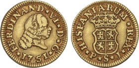 SPANISH MONARCHY: FERDINAND VI
1/2 Escudo. 1751. SEVILLA. P.J. 1,74 grs. AC-574. MBC.