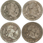 SPANISH MONARCHY: CHARLES III
Lote 4 monedas 4 Maravedís. 1773, 82, 84, 85. SEGOVIA. A EXAMINAR. AC-53, 62, 63, 64. MBC- a MBC.