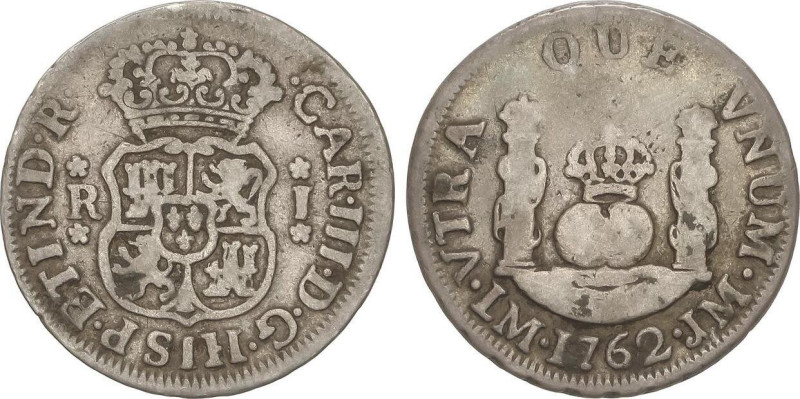 SPANISH MONARCHY: CHARLES III
1 Real. 1762. LIMA. J.M. 3,17 grs. Columnario. AC...