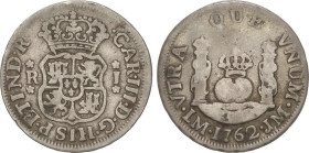 SPANISH MONARCHY: CHARLES III
1 Real. 1762. LIMA. J.M. 3,17 grs. Columnario. AC-3445. MBC-.