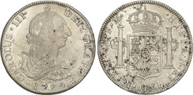 SPANISH MONARCHY: CHARLES III
8 Reales. 1774. MÉXICO. F.M. 26,73 grs. (Limpiada, oxidaciones). AC-1108. (MBC+).