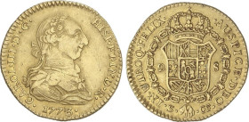 SPANISH MONARCHY: CHARLES III
2 Escudos. 1773. SEVILLA. C.F. 6,72 grs. (Pequeñas rayitas). AC-1726. MBC/MBC+.