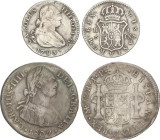 SPANISH MONARCHY: CHARLES IV
Lote 2 monedas 1 y 2 Reales. 1793, 1807. LIMA-J.P. y SEVILLA C.N. A EXAMINAR. AC-536 y 593. BC a MBC-.