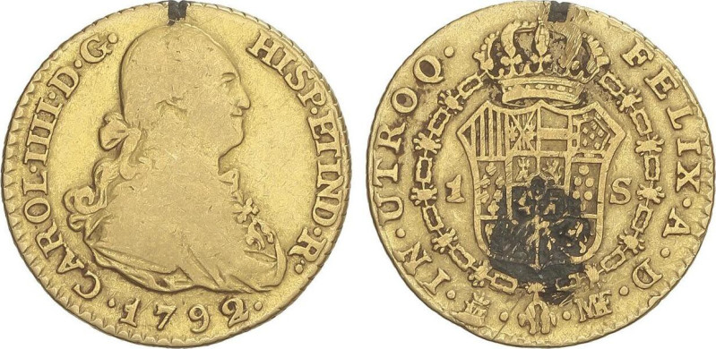 SPANISH MONARCHY: CHARLES IV
1 Escudo. 1792. MADRID. M.F. 3,52 grs. (Concrecion...