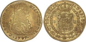 SPANISH MONARCHY: CHARLES IV
8 Escudos. 1797. LIMA. I.J. 26,97 grs. (Rayitas). Restos de pátina irisada. AC-1596; XC-989. MBC+.