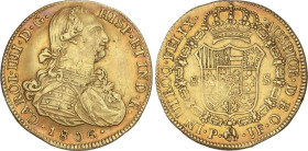 SPANISH MONARCHY: CHARLES IV
8 Escudos. 1806. POPAYAN. J.F. 26,93 grs. (Hojitas, golpecitos). AC-1686, XC-1073. MBC+.