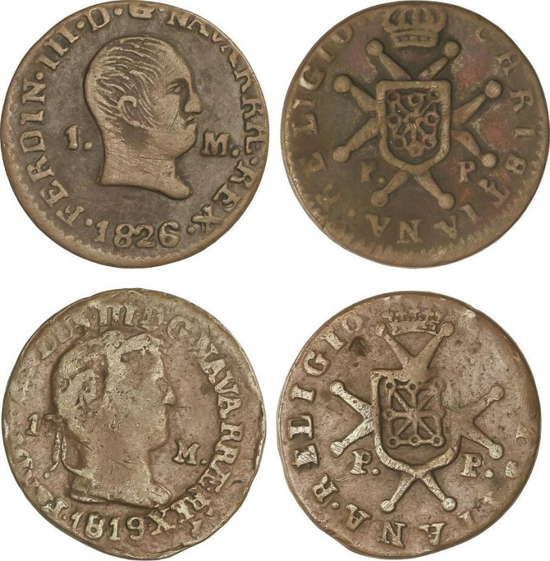 SPANISH MONARCHY: FERDINAND VII
Lote 2 monedas 1 Maravedí. 1819, 1826. PAMPLONA...