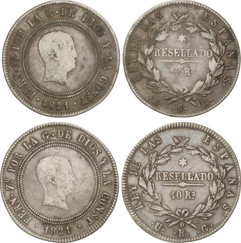 SPANISH MONARCHY: FERDINAND VII
Lote 2 monedas 10 Reales. 1821. BILBAO y SEVILL...