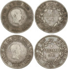 SPANISH MONARCHY: FERDINAND VII
Lote 2 monedas 10 Reales. 1821. BILBAO y SEVILLA. U.G. y R.D. AR. Módulo 4 reales. Pátina. AC-1023, 1138. MBC-.