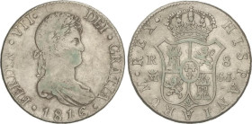 SPANISH MONARCHY: FERDINAND VII
8 Reales. 1816. MADRID. G.J. 26,92 grs. (pequeñas rayitas). AC-1270. MBC-.