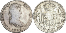 SPANISH MONARCHY: FERDINAND VII
8 Reales. 1816. MÉXICO. J.J. 26,48 grs. (Limpiada). AC-1331. MBC-/MBC.