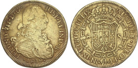 SPANISH MONARCHY: FERDINAND VII
8 Escudos. 1819. NUEVO REINO. J.F. 26,74 grs. Busto de Carlos IV. (Golpecitos). AC-1857; XC-1337. MBC-.