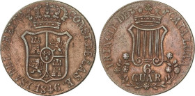 SPANISH MONARCHY: ELISABETH II
6 Cuartos. 1646. BARCELONA. 14,61 grs. Flores de 7 pétalos. AC-31. MBC+.