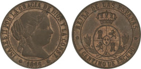 SPANISH MONARCHY: ELISABETH II
1 Céntimo de Escudo. 1866. BARCELONA. 2,5 grs. Sin O.M. Restos de brillo original. AC-213. SC-.