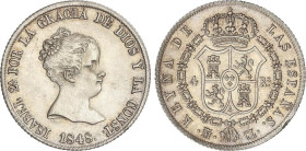 SPANISH MONARCHY: ELISABETH II
4 Reales. 1848. MADRID. C.L. Brillo original. AC-453. EBC.