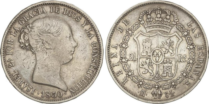 SPANISH MONARCHY: ELISABETH II
20 Reales. 1850. MADRID. C.L. 25,81 grs. (Pequeñ...