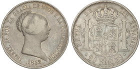 SPANISH MONARCHY: ELISABETH II
20 Reales. 1852. MADRID. 25,74 grs. (Pequeños golpecitos). AC-594. MBC-.