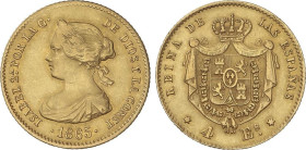 SPANISH MONARCHY: ELISABETH II
4 Escudos. 1865. MADRID. 3,34 grs. AC-688. MBC+.