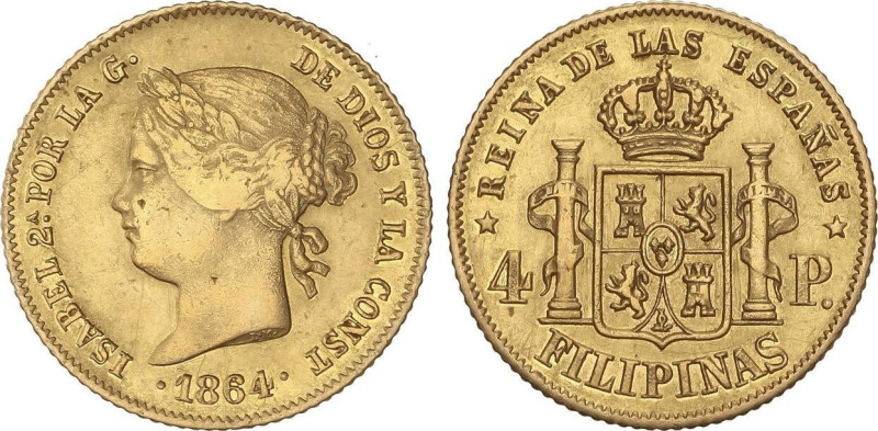 SPANISH MONARCHY: ELISABETH II
4 Pesos. 1864. MANILA. 6,73 grs. AC-858. MBC/MBC...