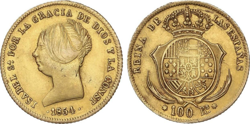 SPANISH MONARCHY: ELISABETH II
100 Reales. 1854. MADRID. 8,20 grs. AU (575). FA...