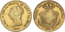 SPANISH MONARCHY: ELISABETH II
100 Reales. 1854. MADRID. 8,20 grs. AU (575). FALSA de ÉPOCA en oro bajo. MBC.