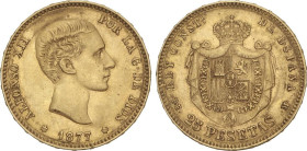 PESETA SYSTEM: ALFONSO XII
25 Pesetas. 1877 (*18-77). D.E.-M. MBC+.